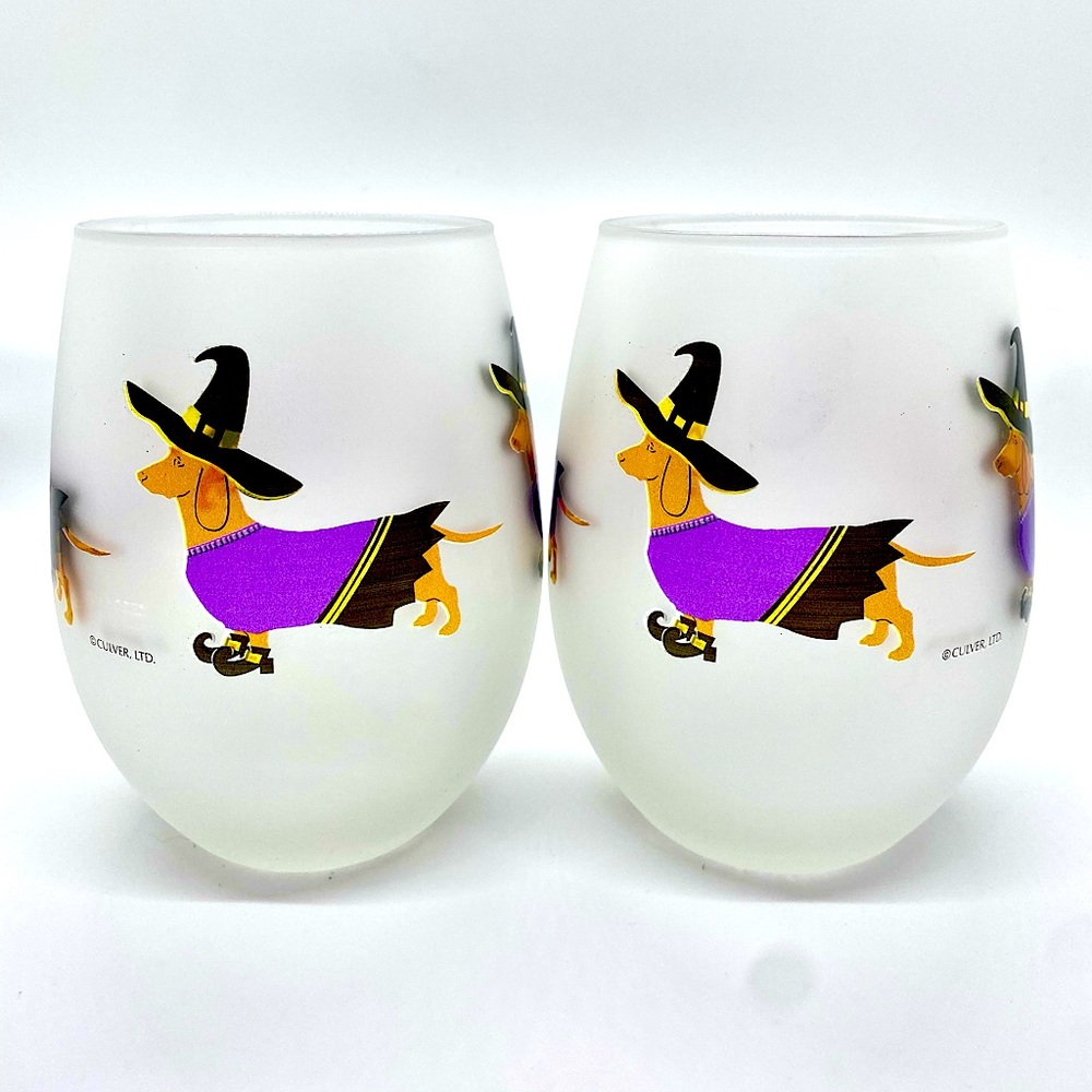One, NWOT Witch in a Full Dress and Booties Dachshund Wine Glass!